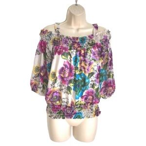 BOGO Small Floral Off the Shoulder Smocked Gypsy Blouse